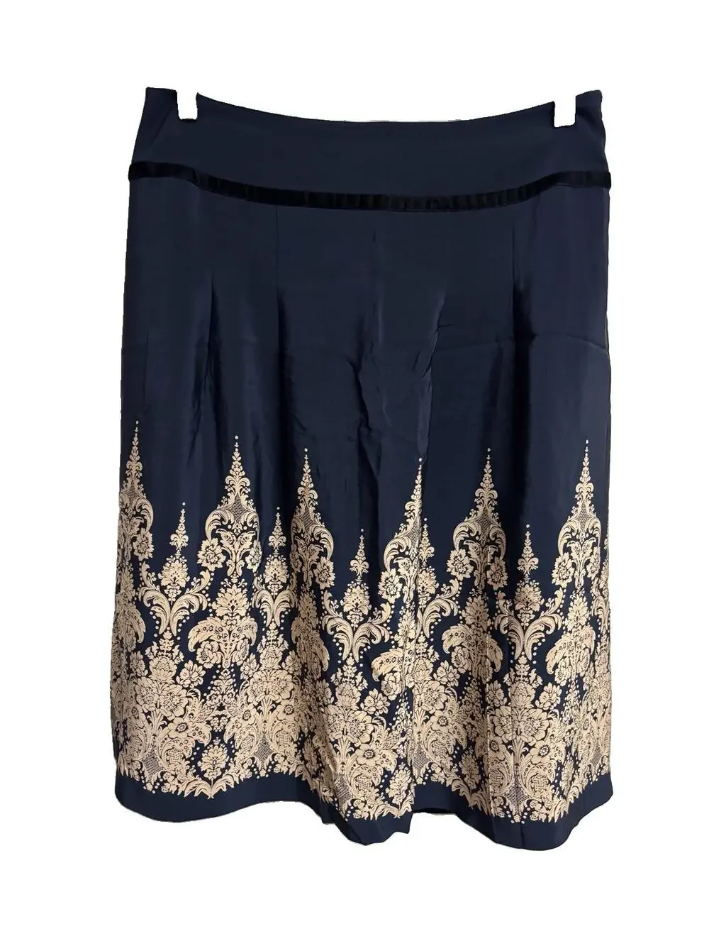 Ann Taylor Silk Skirt Full Size 10 Blue Tank Damask Zipper Women Casual Zipper